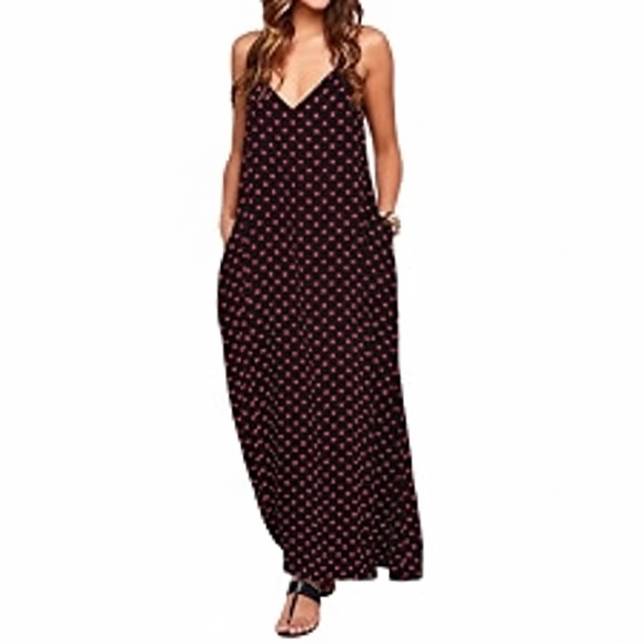 Zanzea Dresses & Skirts - Zanzea Black Red Polkadot Boho Maxi Dresses Women's Size 6 Oversized/Relaxed Fit